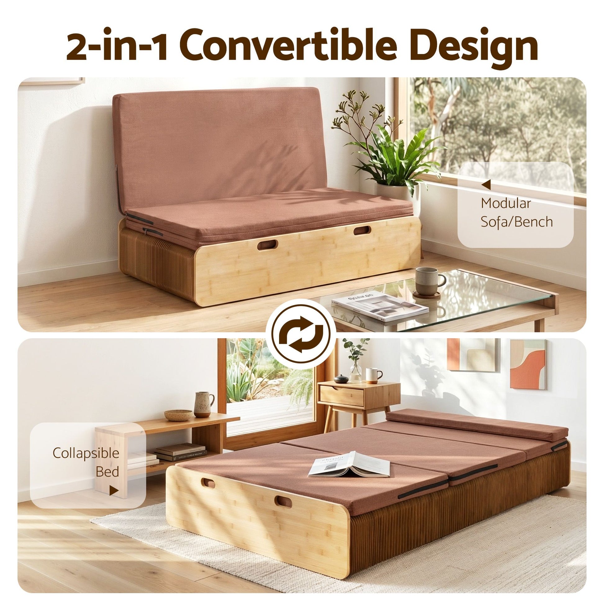 Artiss Folding Kraft Paper Bed Frame with Mattress and Pillow 300kg Capacity 200x120cm PAPER-BED-12023-BR-AB