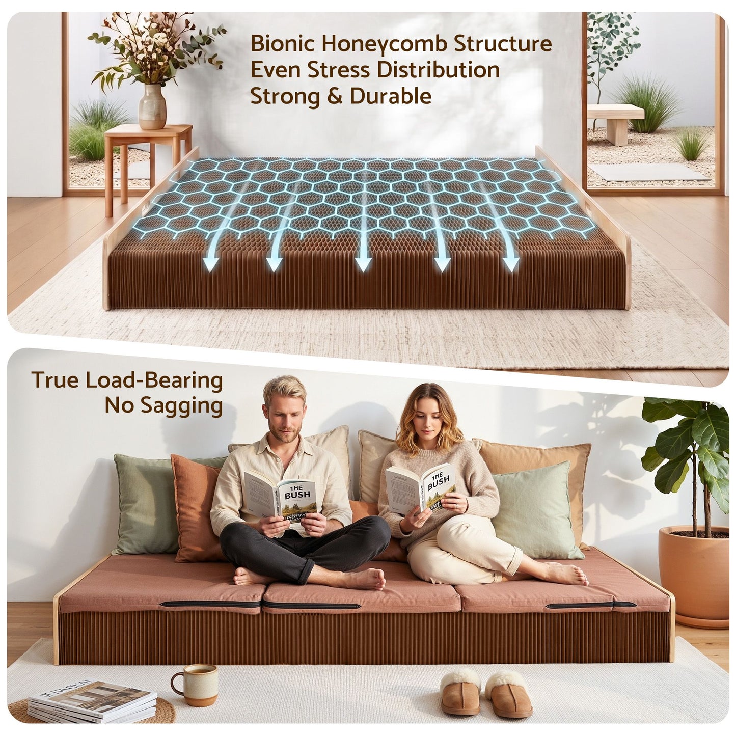 Artiss Folding Kraft Paper Bed Frame with Mattress and Pillow 300kg Capacity 200x120cm PAPER-BED-12023-BR-AB