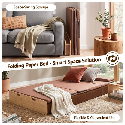 Artiss Folding Kraft Paper Bed Frame with Mattress and Pillow 300kg Capacity 200x120cm PAPER-BED-12023-BR-AB