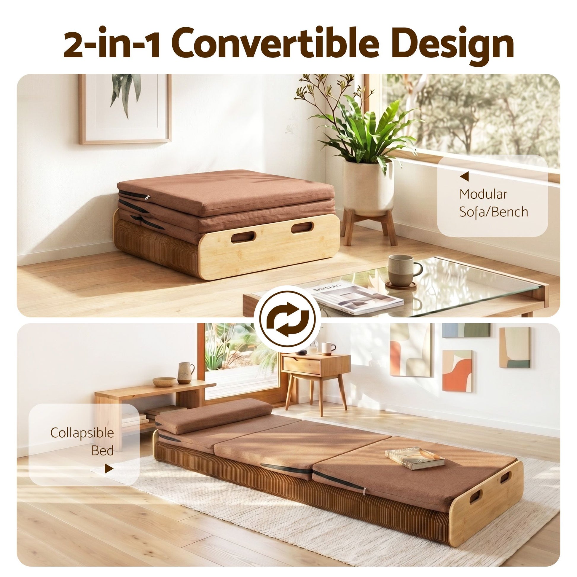 Artiss Folding Kraft Paper Bed Frame with Mattress and Pillow 300kg Capacity 200x60cm PAPER-BED-6016-BR-AB