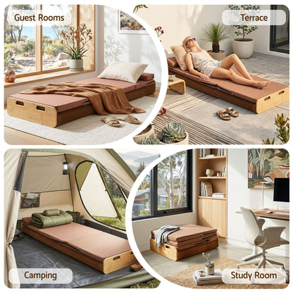 Artiss Folding Kraft Paper Bed Frame with Mattress and Pillow 300kg Capacity 200x60cm PAPER-BED-6016-BR-AB
