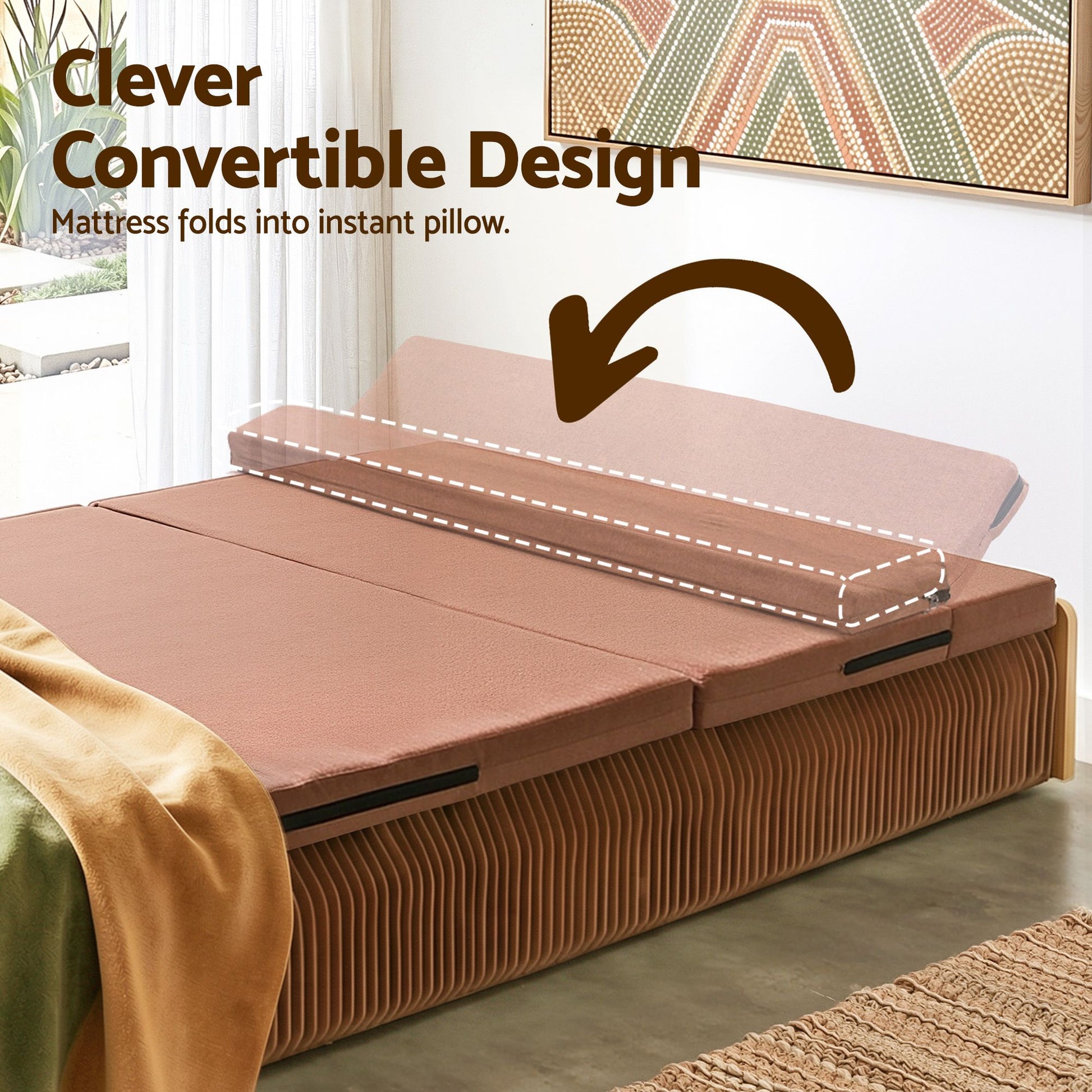 Artiss Folding Kraft Paper Bed Frame with Mattress and Pillow 300kg Capacity 200x60cm PAPER-BED-6016-BR-AB