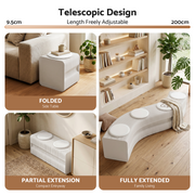 Artiss Folding Paper Bench With 4 PU Leather Seat Pads Expandable Accordion Stool For 4 Seats PAPER-BENCH-4S-WH