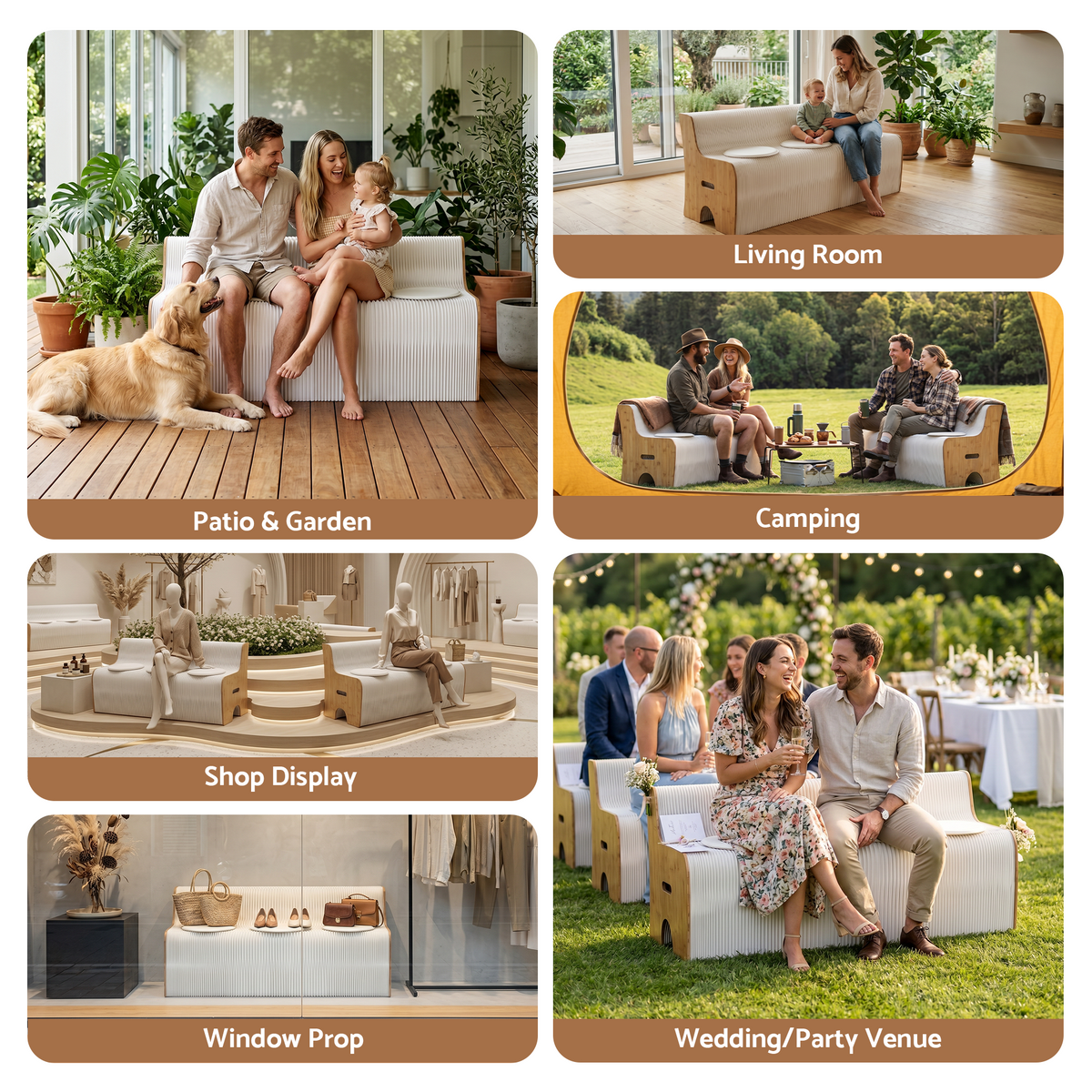 Artiss Folding Kraft Paper Sofa 3 Seater Accordion Bench with PU Leather Cushion Collapsible Couch 300kg PAPER-SOFA-3S-WHWD
