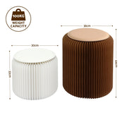Artiss Accordion Folding Paper Stools Set Includes 2 Cushions Natural Kraft 100KG Capacity PAPER-STOOL-2PC-WHBR