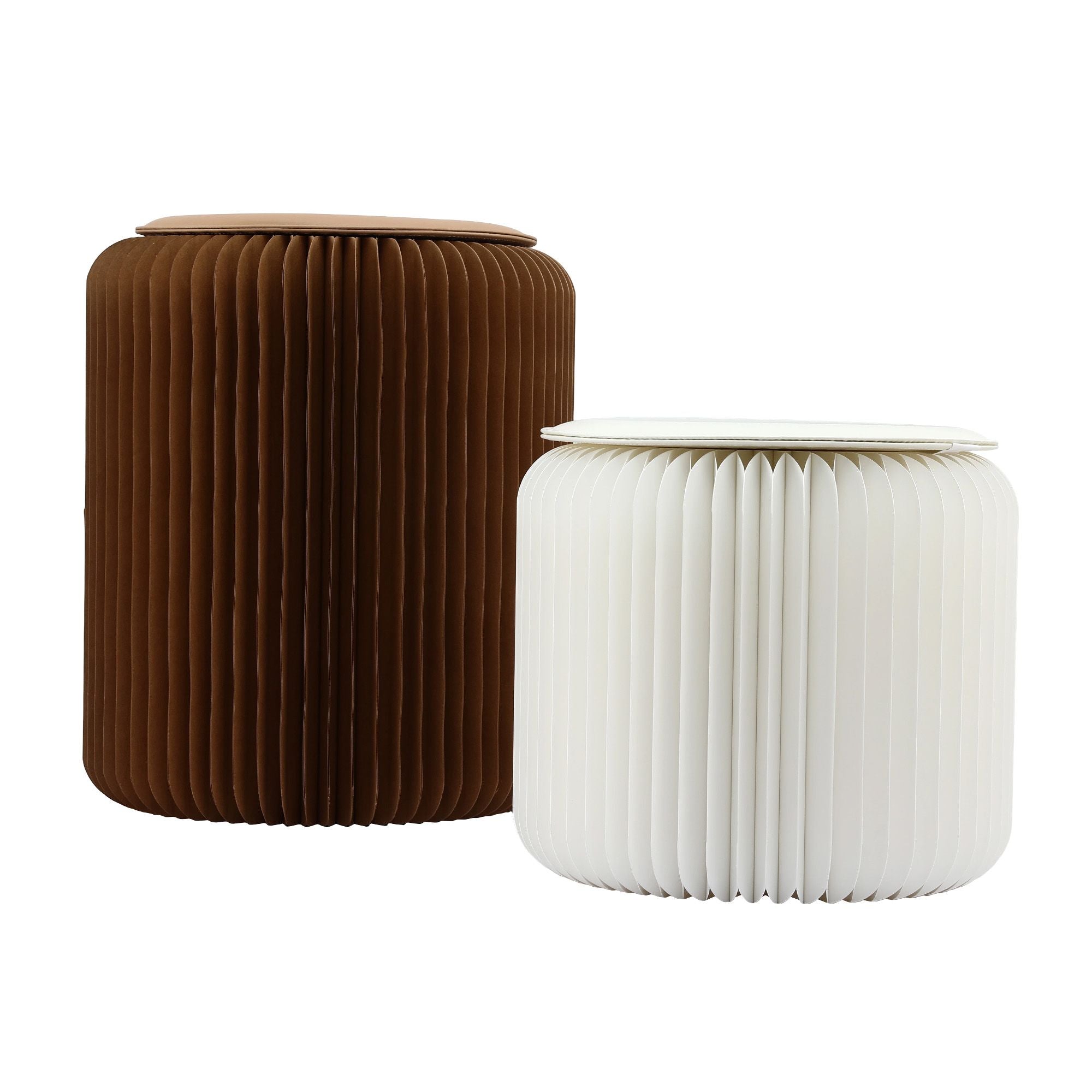 Artiss Accordion Folding Paper Stools Set Includes 2 Cushions Natural Kraft 100KG Capacity PAPER-STOOL-2PC-WHBR
