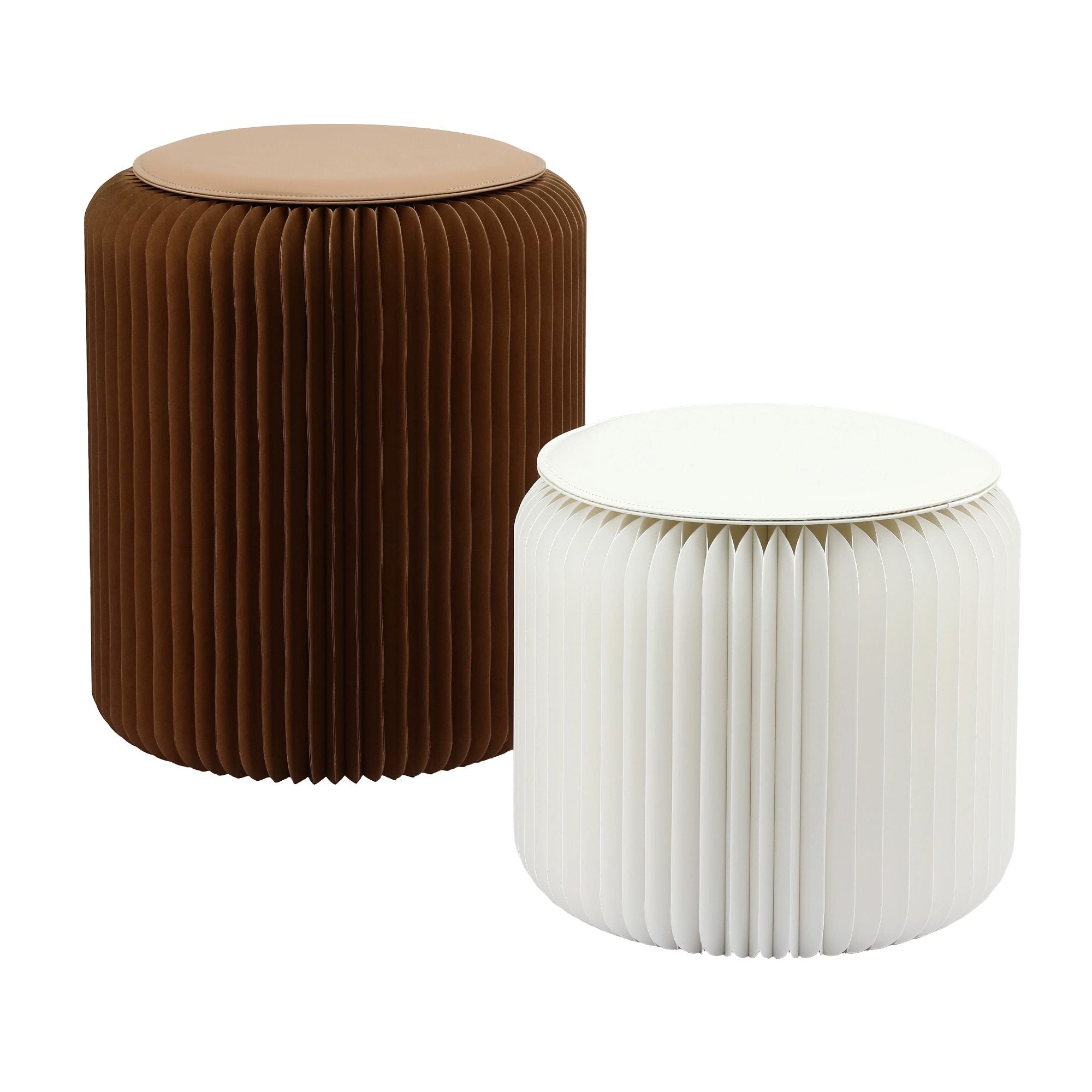 Artiss Accordion Folding Paper Stools Set Includes 2 Cushions Natural Kraft 100KG Capacity PAPER-STOOL-2PC-WHBR