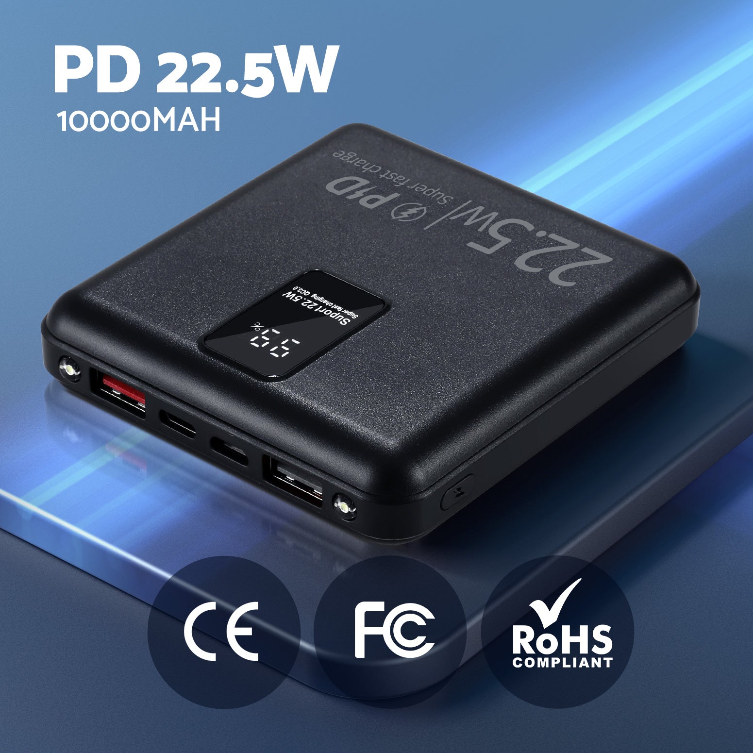10000mAh Portable Power Bank PD22.5W Quick Charging Fast Charger for Phone Black PB-1WPD20-R-BK