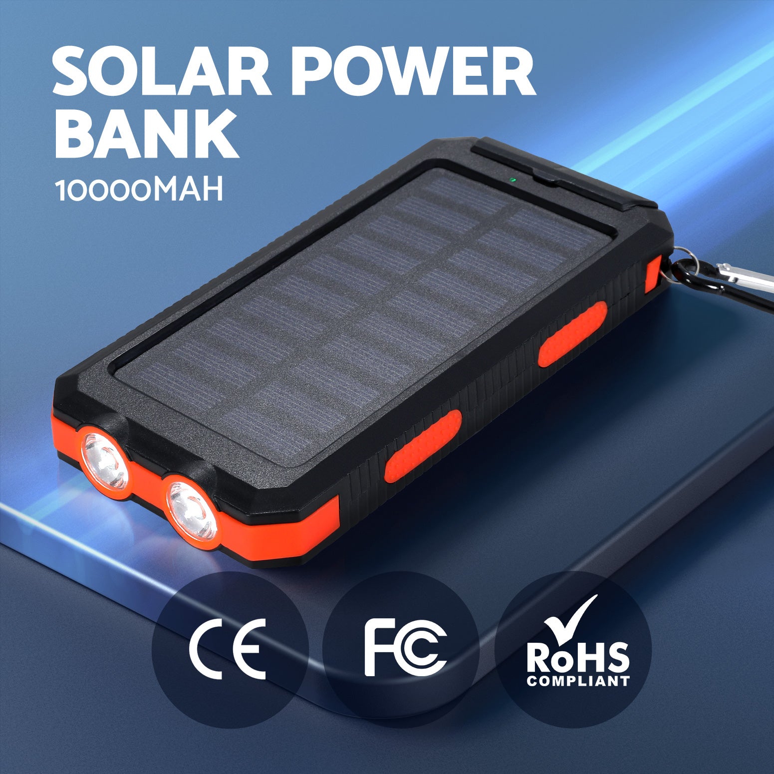10000mAh Portable Solar Power Bank External Battery Dual USB Phone Charger Light PB-1WSL-OR