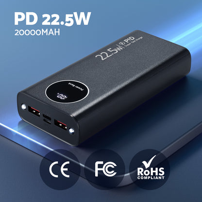 20000mAh Portable Power Bank PD22.5W Quick Charging Fast Charger Phone Battery PB-2WPD20-C-BK