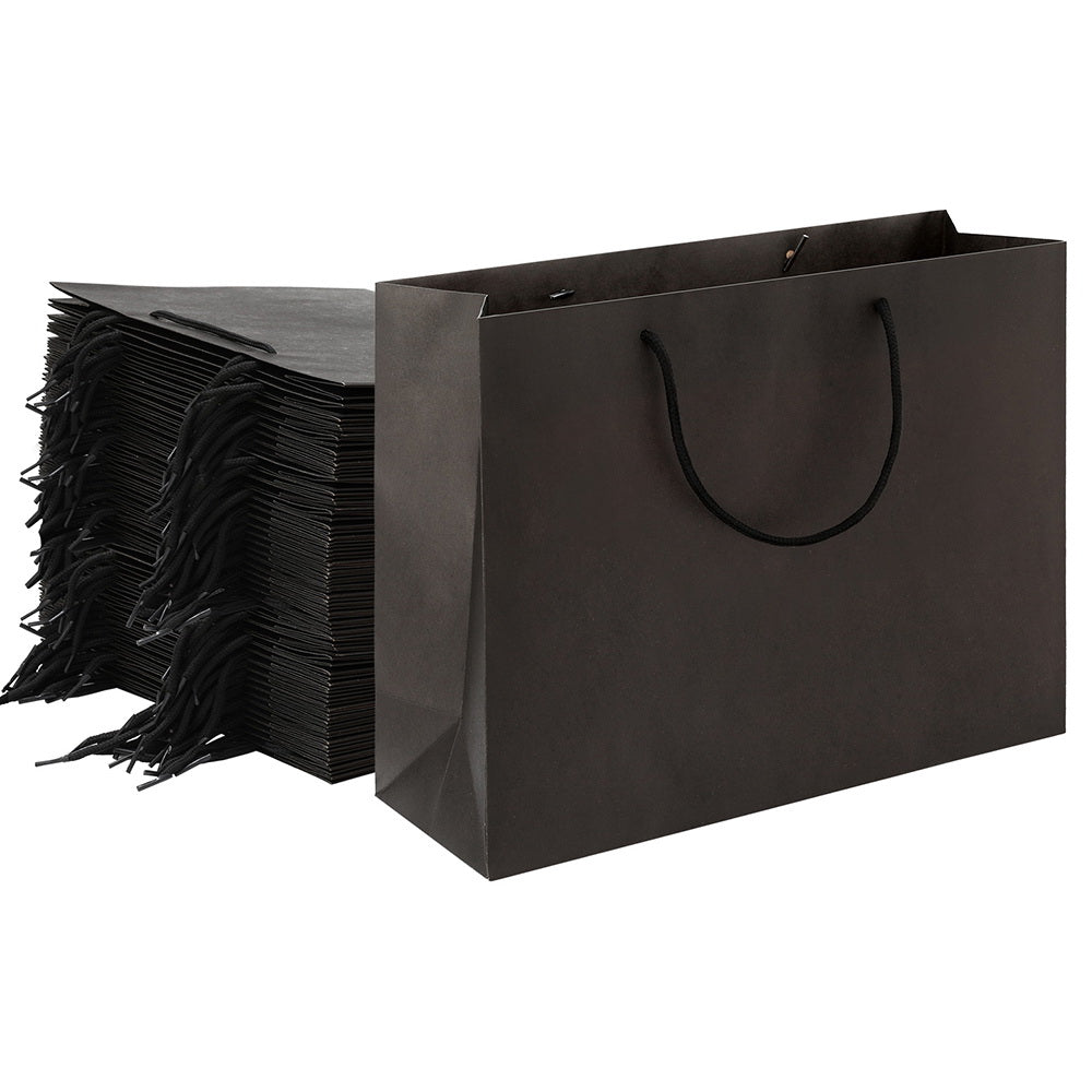 50pcs Bulk Paper Bags Pack Shopping Retail Gift Bag Reusable Fabric Handle Black PB-50-F-BK