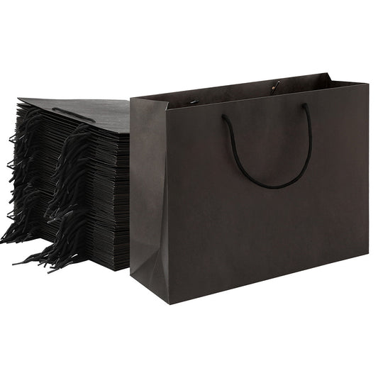 50pcs Bulk Paper Bags Pack Shopping Retail Gift Bag Reusable Fabric Handle Black PB-50-F-BK