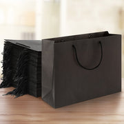 50pcs Bulk Paper Bags Pack Shopping Retail Gift Bag Reusable Fabric Handle Black PB-50-F-BK