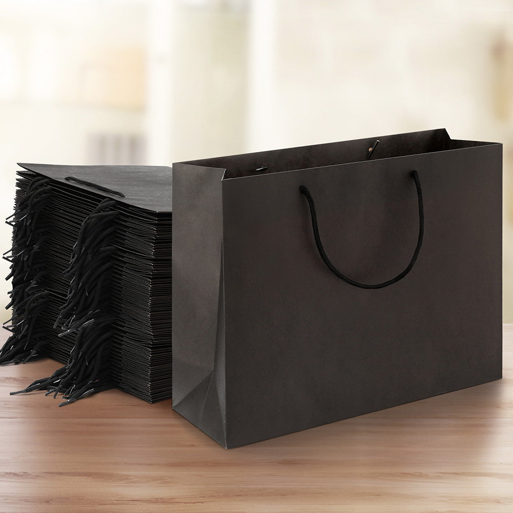 50pcs Bulk Paper Bags Pack Shopping Retail Gift Bag Reusable Fabric Handle Black PB-50-F-BK