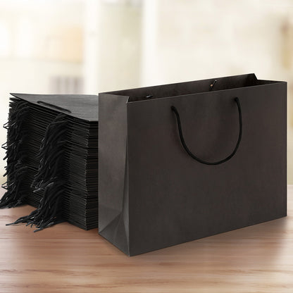 50pcs Bulk Paper Bags Pack Shopping Retail Gift Bag Reusable Fabric Handle Black PB-50-F-BK