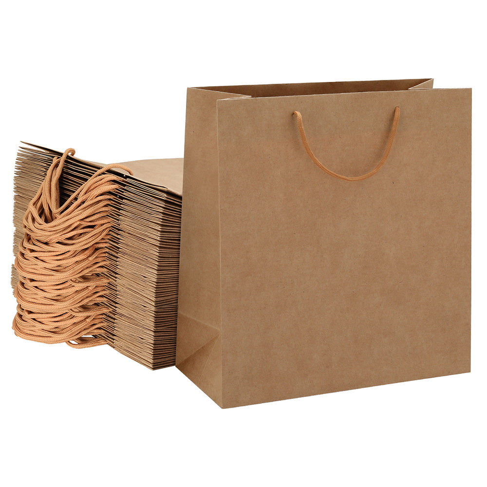 50pcs Bulk Kraft Paper Bags Pack Brown Shopping Retail Gift Bags Reusable Brown PB-50-F-BR