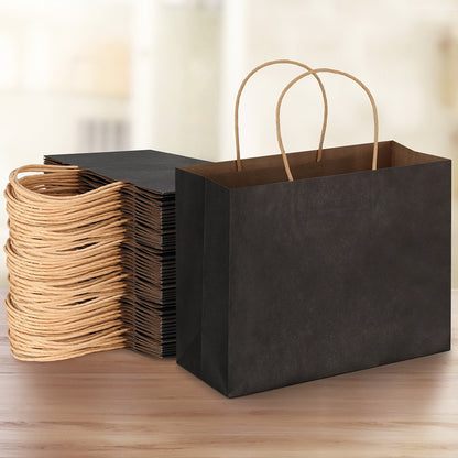 50pcs Bulk Paper Bags Pack Shopping Retail Gift Bags Reusable Soft Handle Black PB-50-P-BK