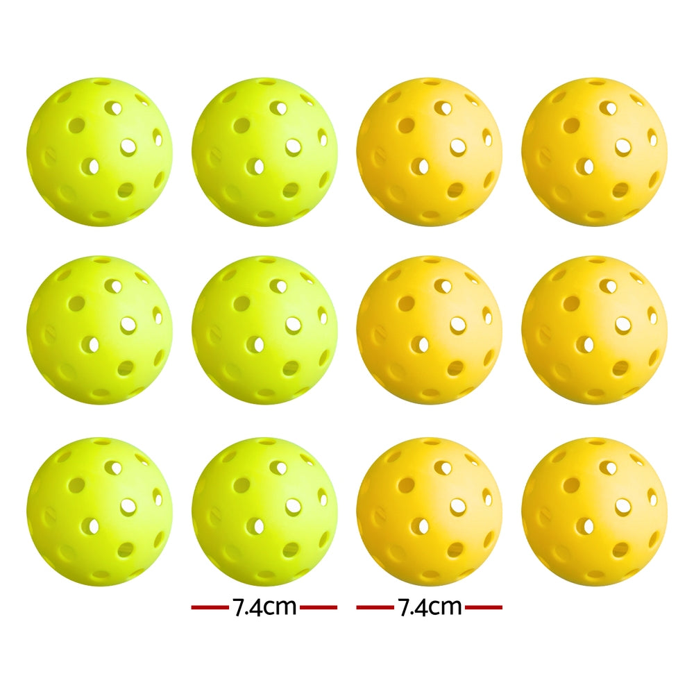 Everfit 12PC Pickleballs Set 40-Hole Design Indoor Outdoor Durable PE Balls Green/Yellow PB-B-12PCS-YG