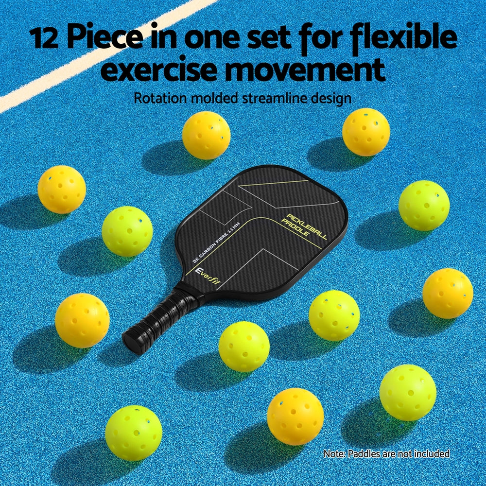 Everfit 12PC Pickleballs Set 40-Hole Design Indoor Outdoor Durable PE Balls Green/Yellow PB-B-12PCS-YG