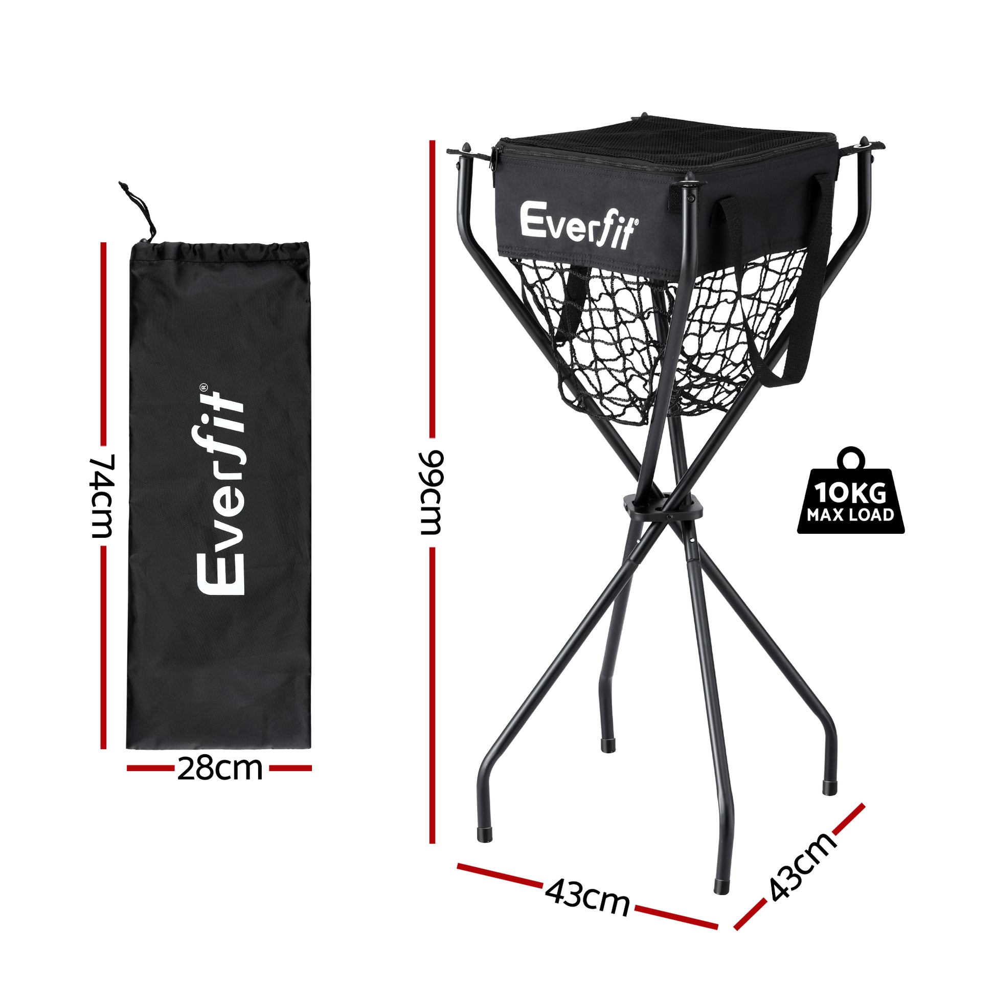 Everfit Portable Ball Cart Foldable Pickleball Tennis Baseball Softball PB-B-CART-BK