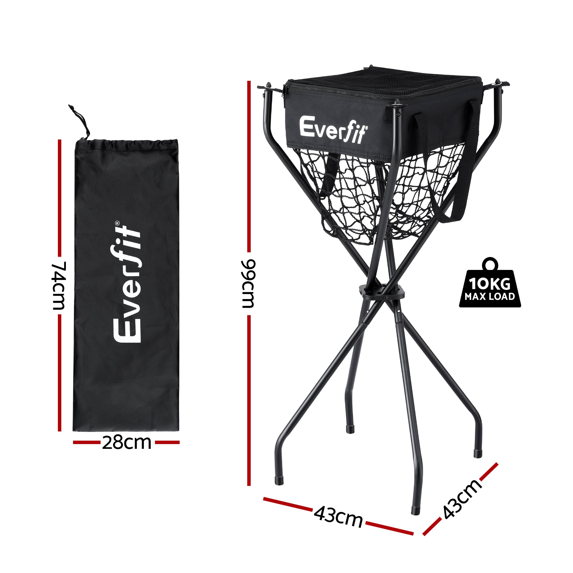 Everfit Portable Ball Cart Foldable Pickleball Tennis Baseball Softball PB-B-CART-BK