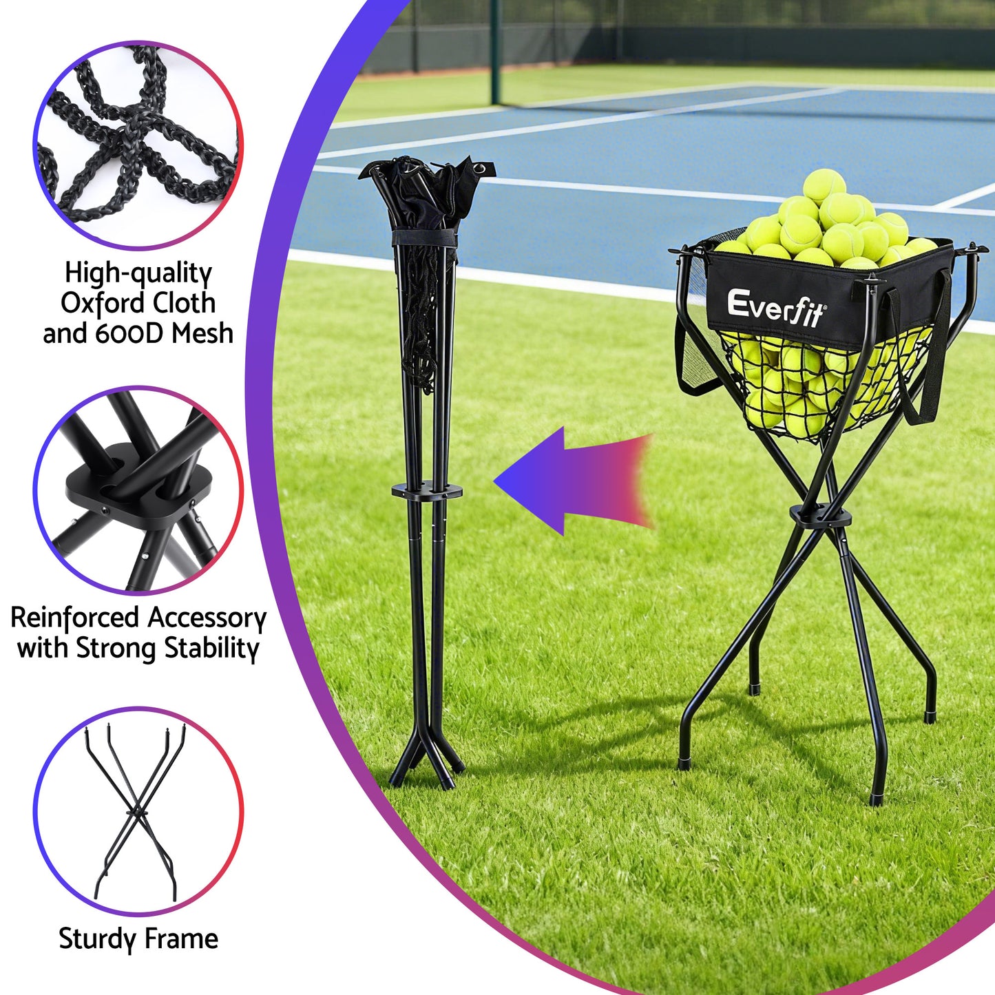 Everfit Portable Ball Cart Foldable Pickleball Tennis Baseball Softball PB-B-CART-BK