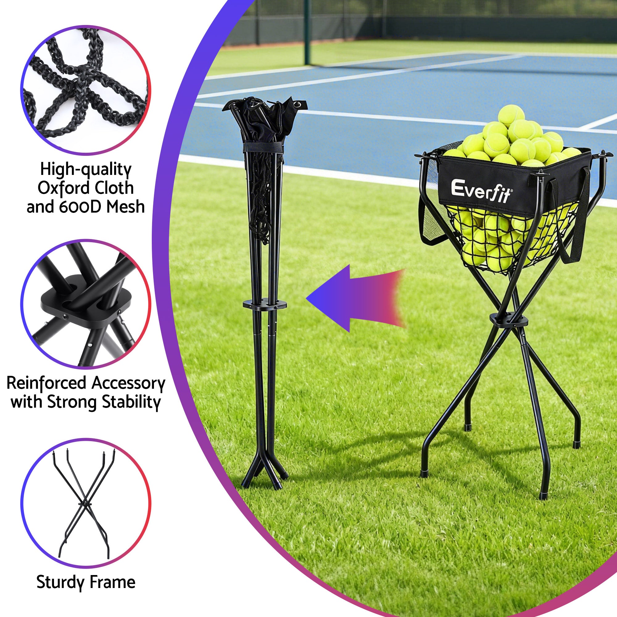 Everfit Portable Ball Cart Foldable Pickleball Tennis Baseball Softball PB-B-CART-BK