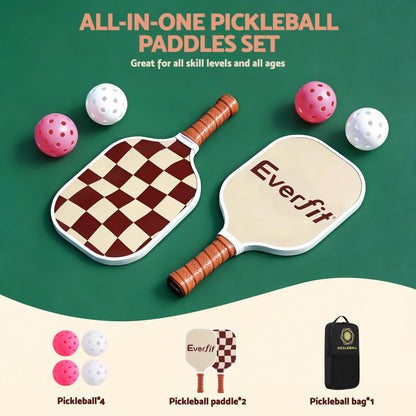 Everfit Pickleball Paddle Set Fibreglass Racquet Honeycomb Core With Bag Brown PB-B-PADDLE-BRX2