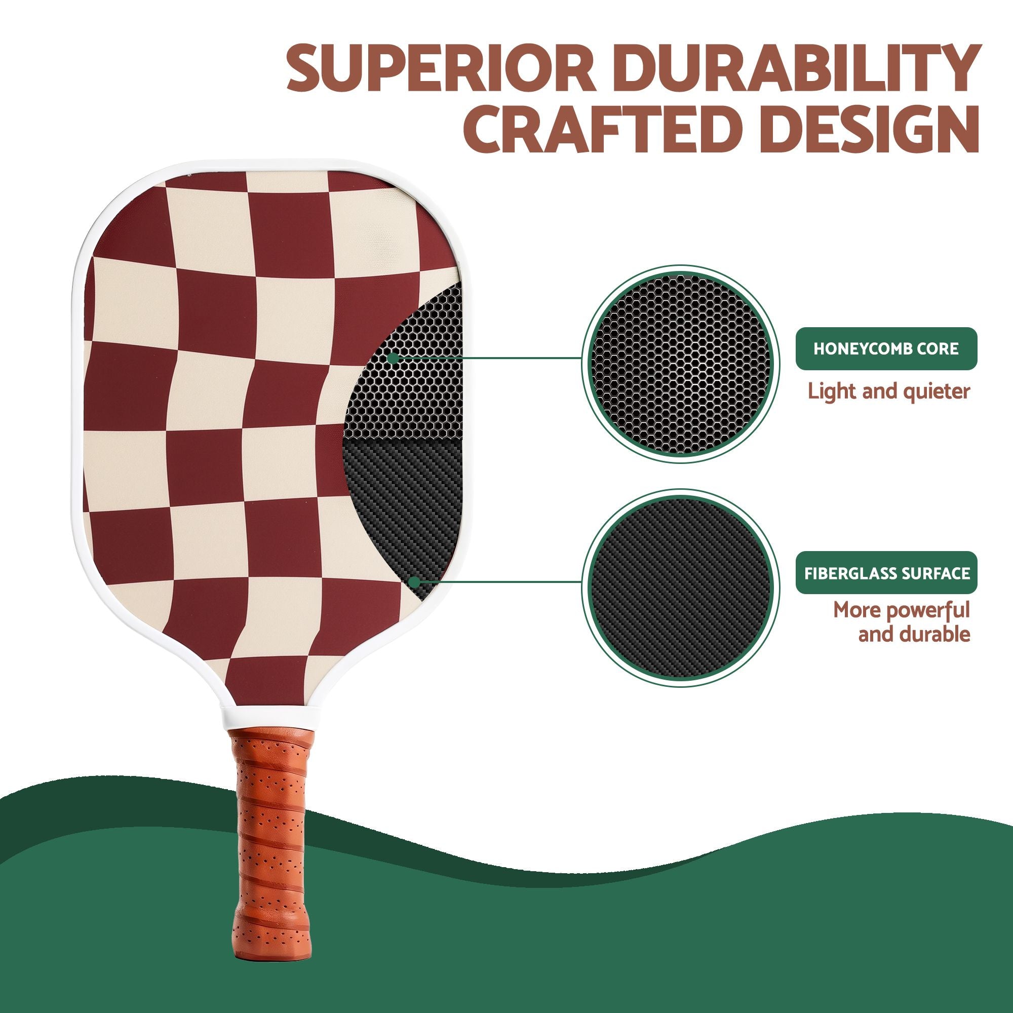 Everfit Pickleball Paddle Set Fibreglass Racquet Honeycomb Core With Bag Brown PB-B-PADDLE-BRX2