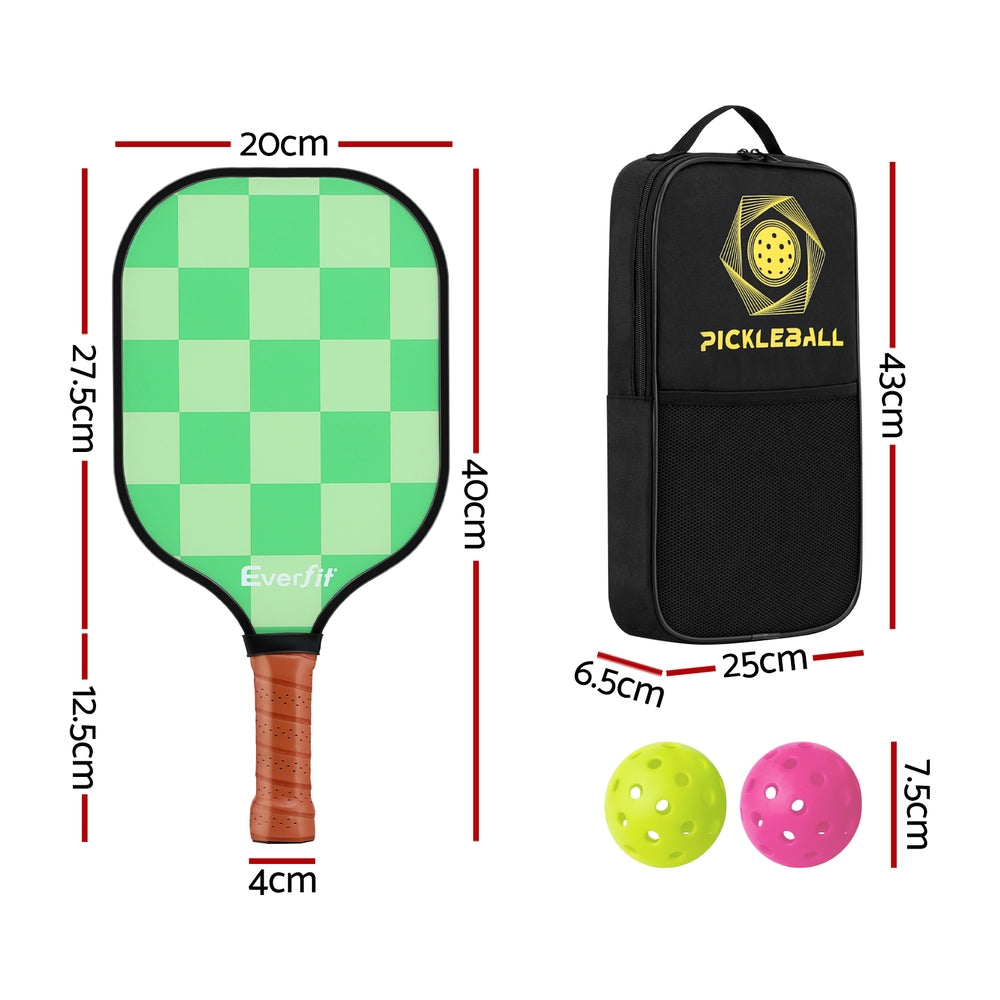 Everfit Pickleball Paddle Set Fiberglass with Balls Bag Tournament Kit 2PCS Pickle Balls Rackets PB-B-PADDLE-GRX2