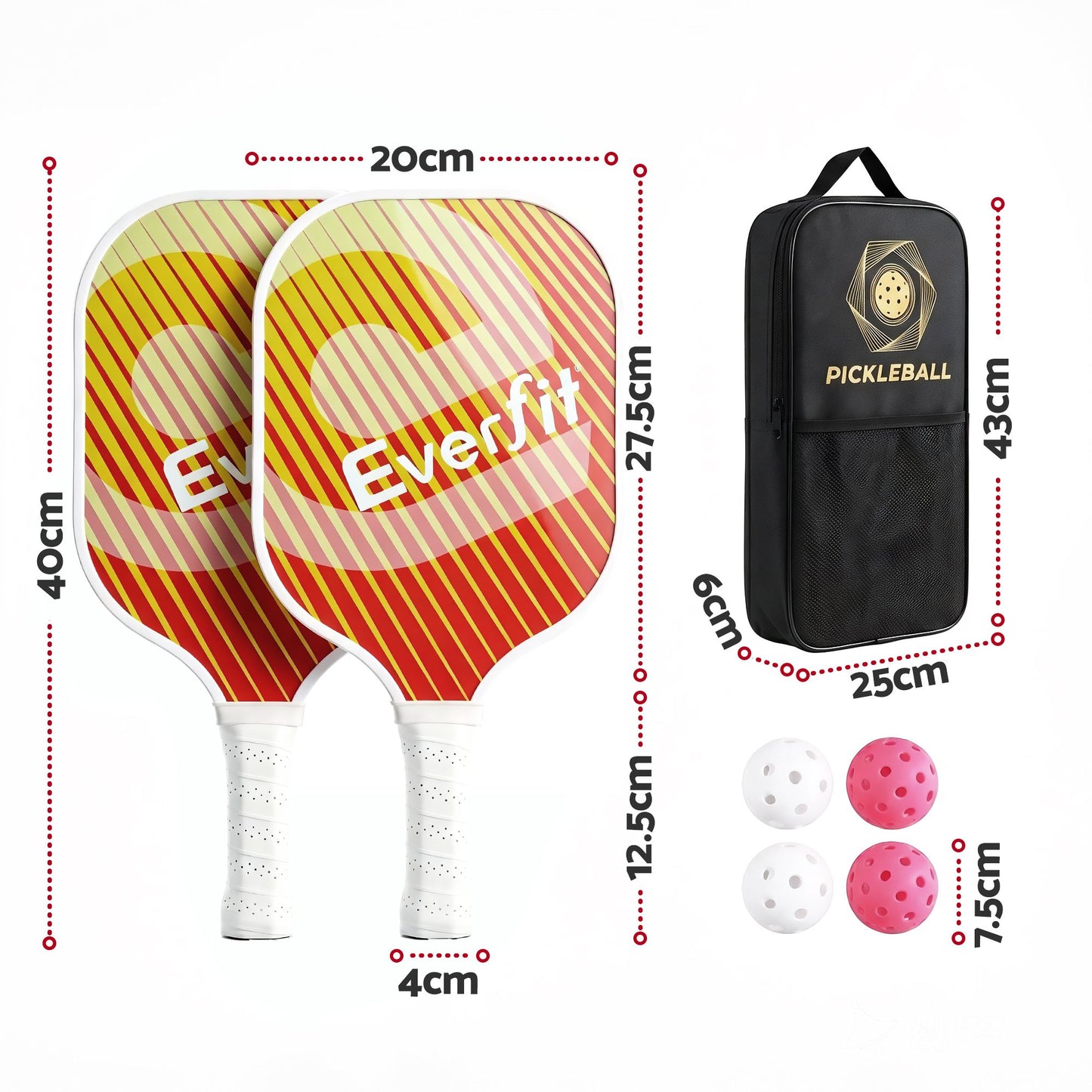 Everfit Pickleball Paddle Set Fibreglass Racquet Honeycomb Core With Bag Orange PB-B-PADDLE-OGX2