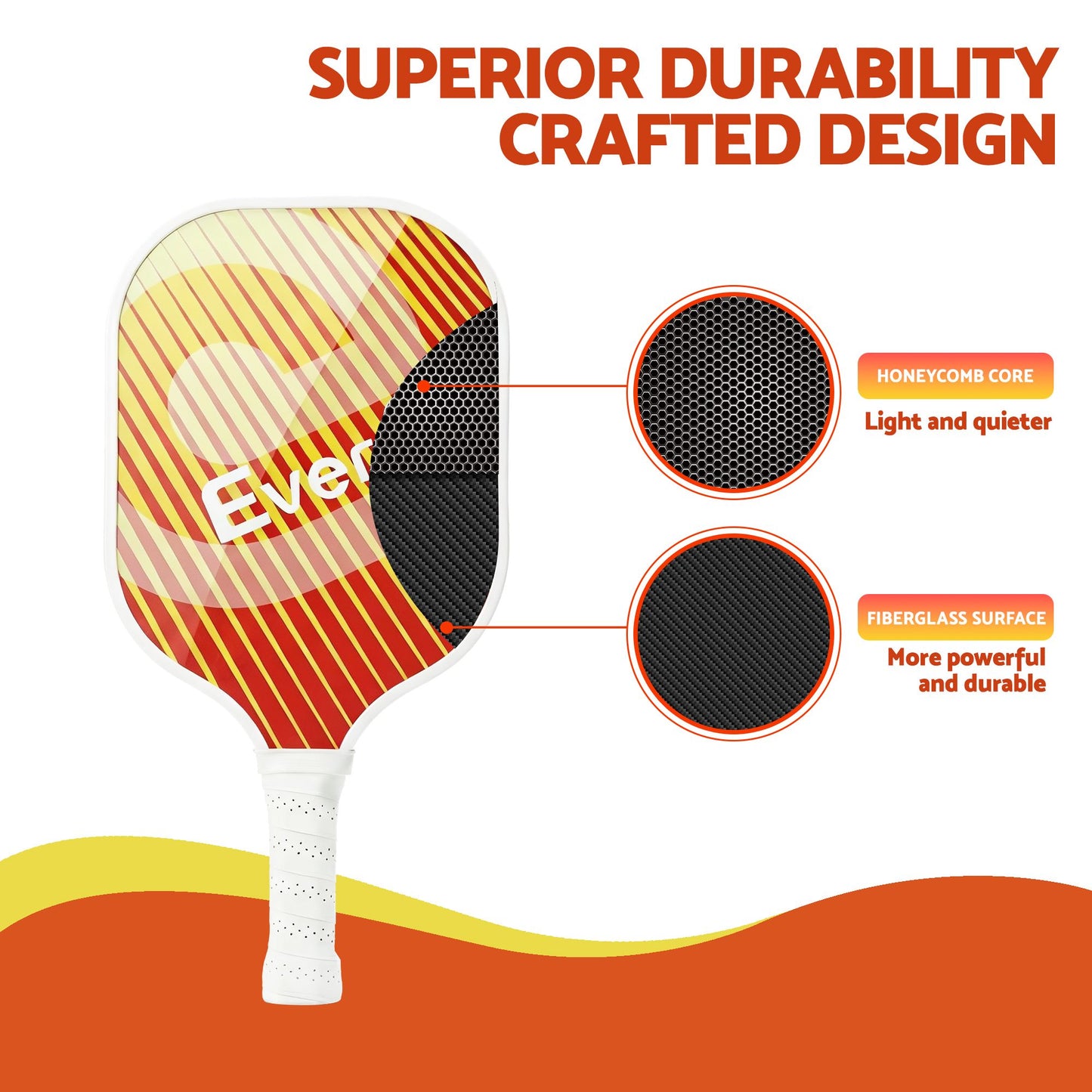 Everfit Pickleball Paddle Set Fibreglass Racquet Honeycomb Core With Bag Orange PB-B-PADDLE-OGX2