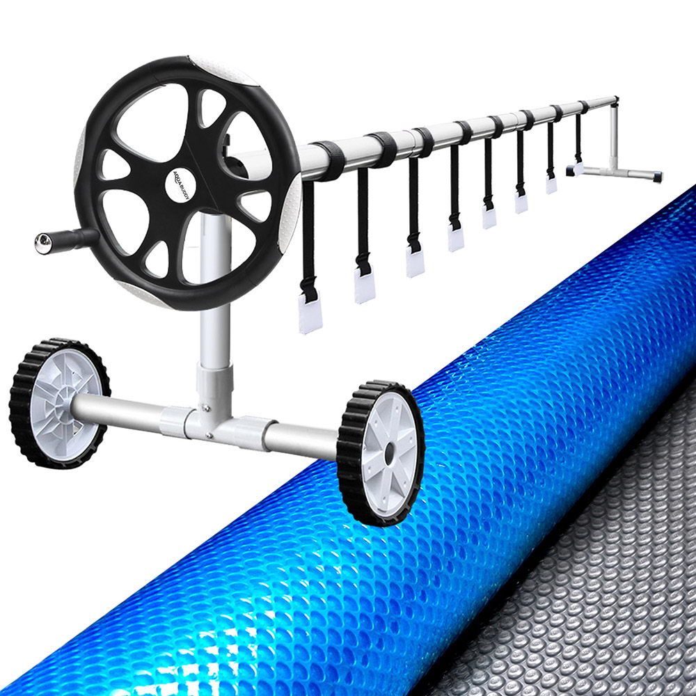 Aquabuddy Pool Cover 500 Micron 10x4m Swimming Pool Solar Blanket Blue Silver 5.5m Roller PC-100X40-500-DX-BL-ROLLER
