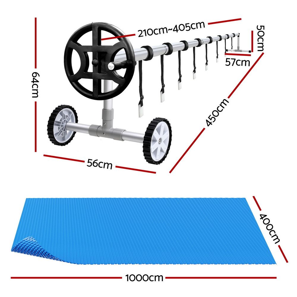 Aquabuddy Pool Cover 500 Micron 10x4m Blue Swimming Pool Solar Blanket 4m Roller PC-100X40-L-BL-40ROL