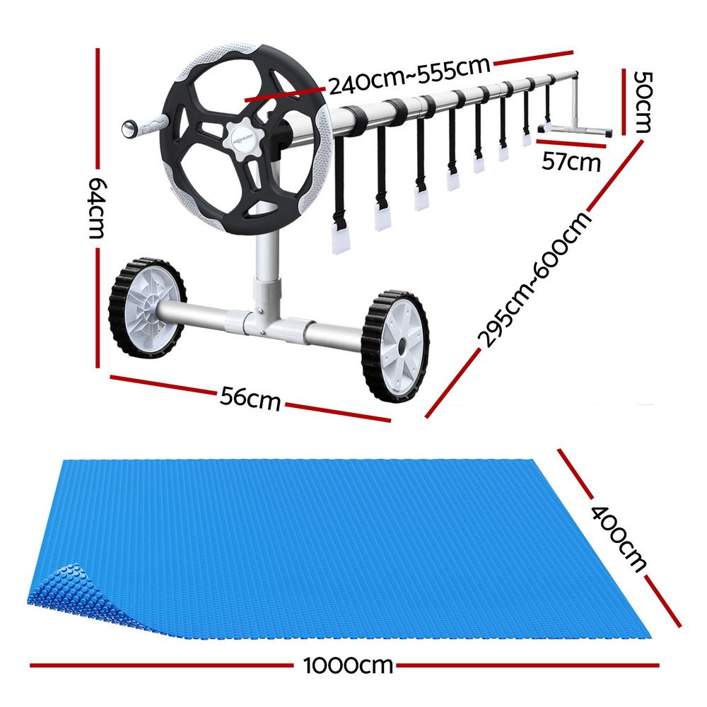 Aquabuddy Pool Cover 500 Micron 10x4m Blue Swimming Pool Solar Blanket 5.5m Roller PC-100X40-L-BL-ROLLER