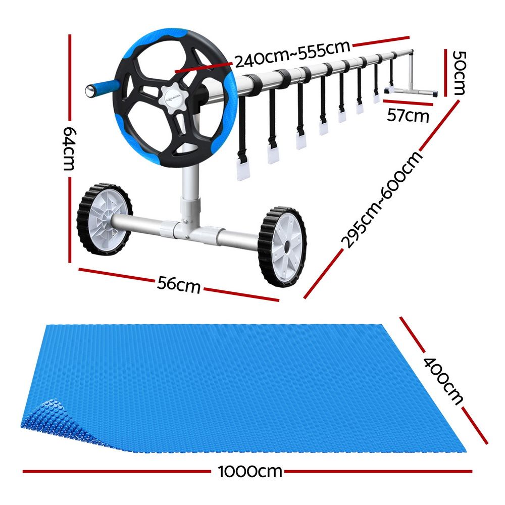 Aquabuddy Pool Cover 500 Micron 10x4m Swimming Pool Solar Blanket 5.5m Roller Blue PC-100X40-L-BL-ROLLER-BU