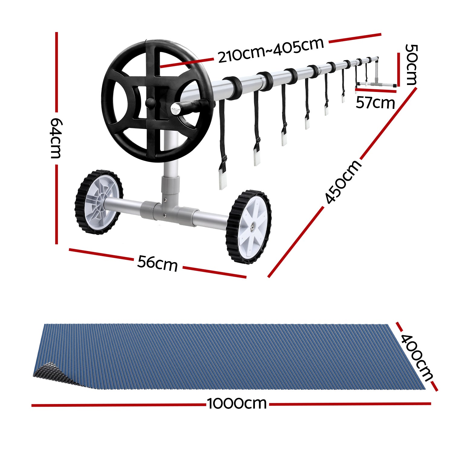 Aqua Buddy Pool Cover 600 Micron 10x4m w/ Roller 4m Swimming Pools Black Solar Blanket PC-100X40-XL-BK-BL-40ROL