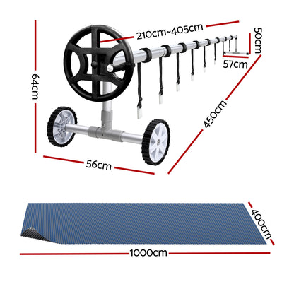 Aqua Buddy Pool Cover 600 Micron 10x4m w/ Roller 4m Swimming Pools Black Solar Blanket PC-100X40-XL-BK-BL-40ROL