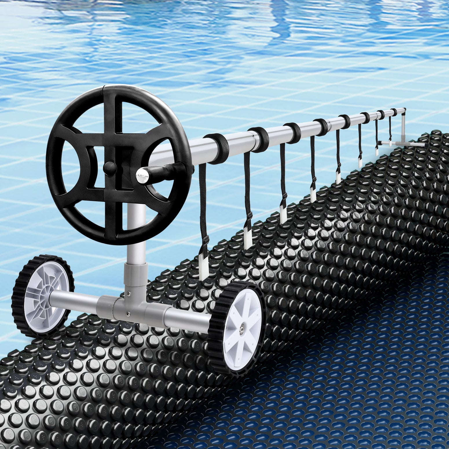 Aqua Buddy Pool Cover 600 Micron 10x4m w/ Roller 4m Swimming Pools Black Solar Blanket PC-100X40-XL-BK-BL-40ROL