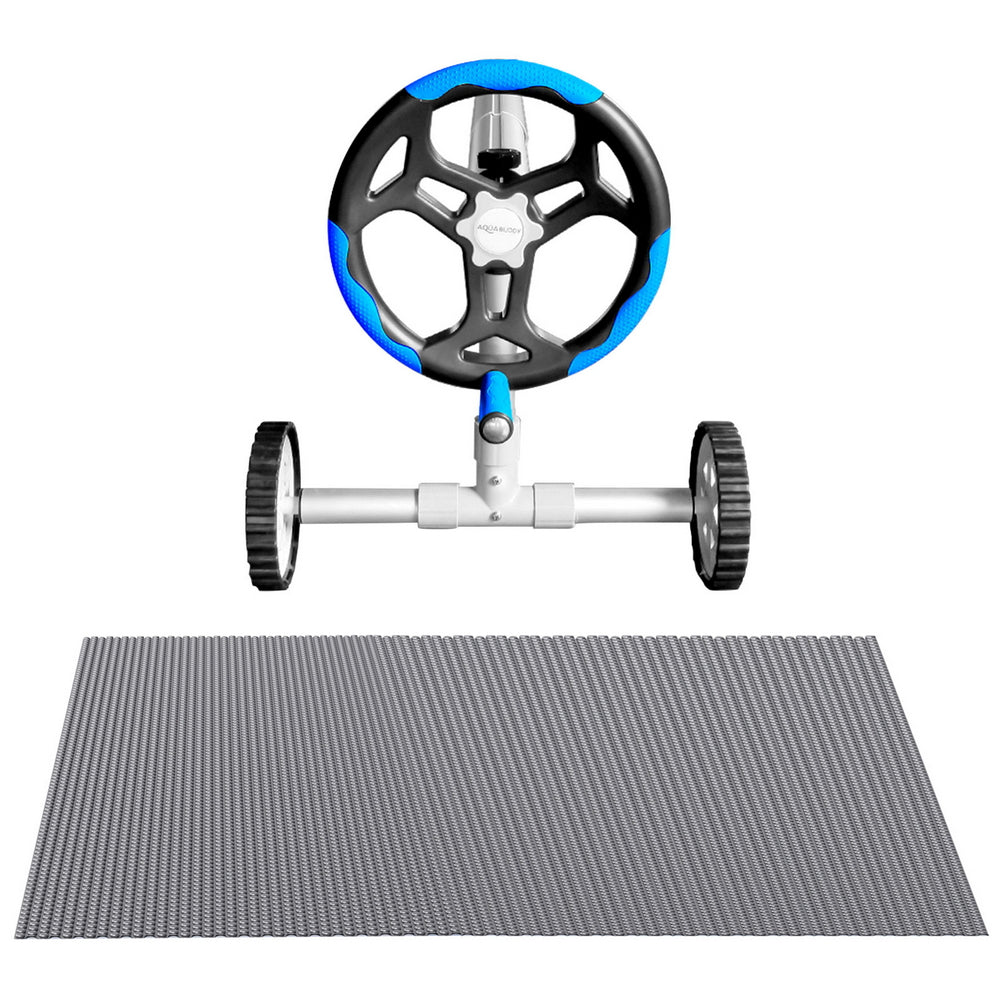 Aqua Buddy Pool Cover 600 Micron Solar Heat Blanket 10.5x4.2m w/ 5.55m Roller Blue PC-105X42-XL-DX-BL-ROLLER-BU