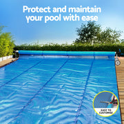 Aqua Buddy Pool Cover 600 Micron Solar Heat Blanket 10.5x4.2m w/ 5.55m Roller Blue PC-105X42-XL-DX-BL-ROLLER-BU