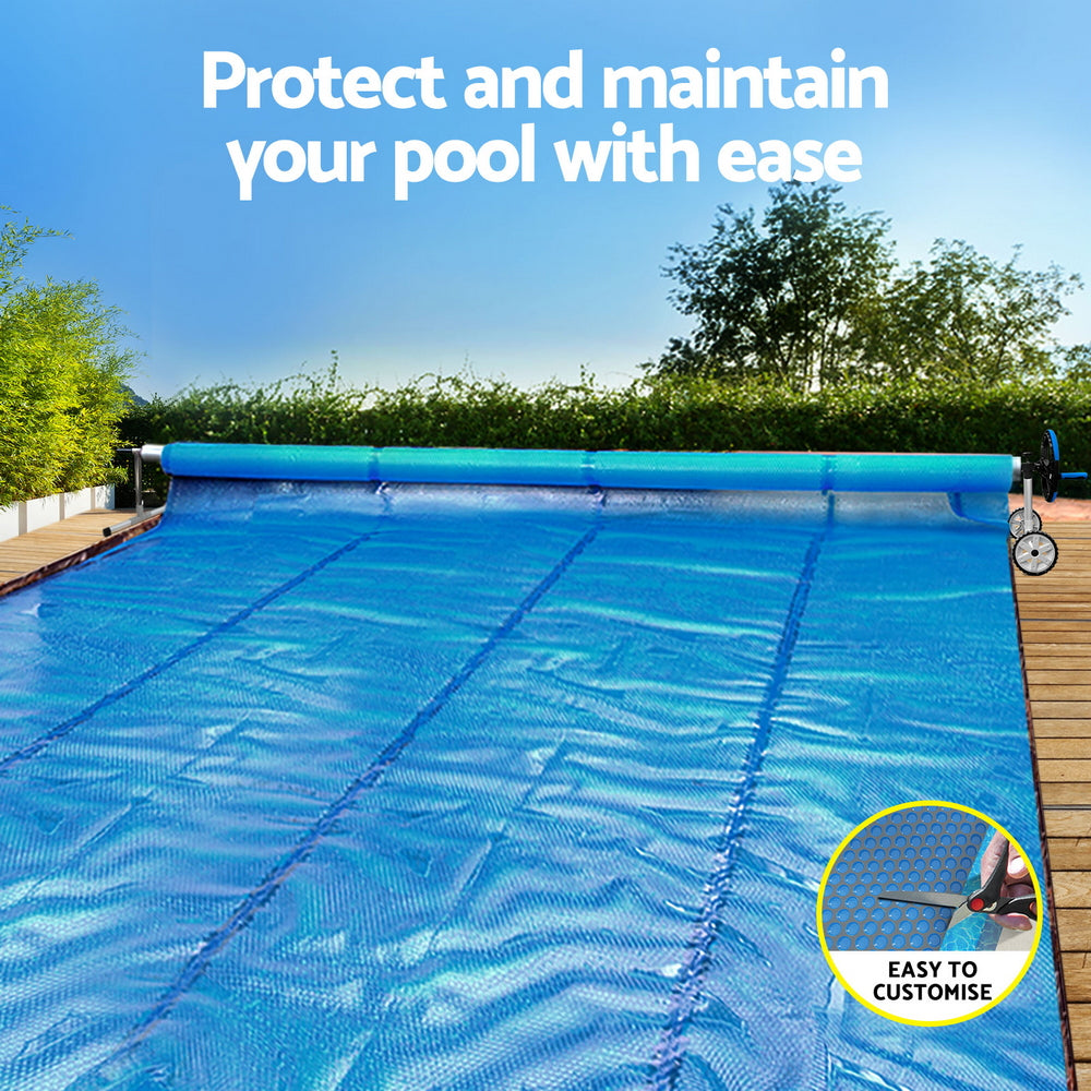 Aqua Buddy Pool Cover 600 Micron Solar Heat Blanket 10.5x4.2m w/ 5.55m Roller Blue PC-105X42-XL-DX-BL-ROLLER-BU