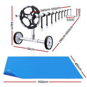 Aquabuddy Pool Cover 500 Micron 11x4.8m Blue Swimming Pool Solar Blanket 5.5m Roller PC-110X48-L-BL-ROLLER