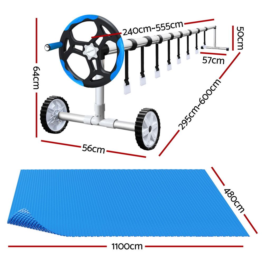 Aquabuddy Pool Cover 500 Micron 11x4.8m Swimming Pool Solar Blanket 5.5m Roller Blue PC-110X48-L-BL-ROLLER-BU
