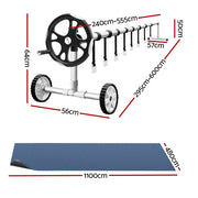 Aqua Buddy Pool Cover 600 Micron 11x4.8m w/ Roller 5.55m Swimming Pools Black Solar Blanket PC-110X48-XL-BK-BL-ROLLER