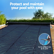 Aqua Buddy Pool Cover 600 Micron 11x4.8m w/ Roller 5.55m Swimming Pools Black Solar Blanket PC-110X48-XL-BK-BL-ROLLER