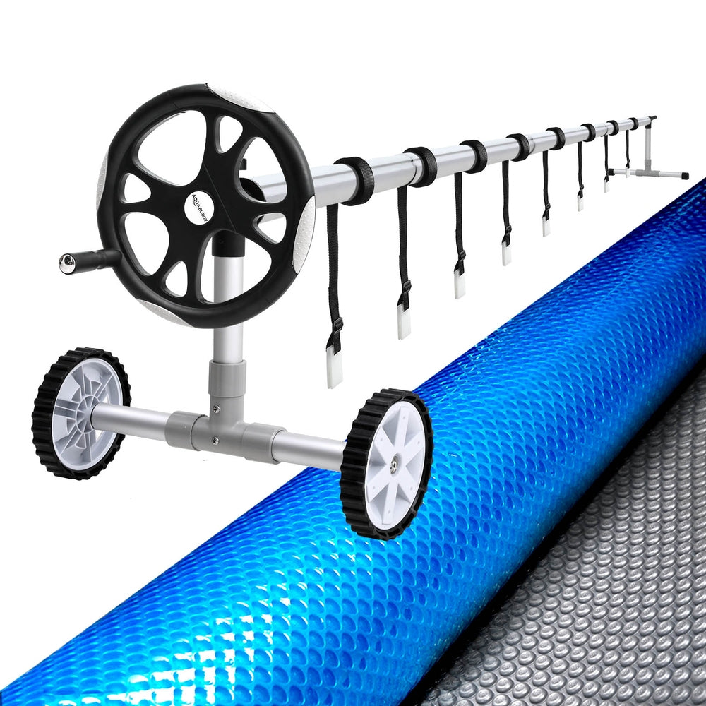 Aqua Buddy Pool Cover 11x6.2m 400 Micron Silver Swimming Pool Solar Blanket 6.55m Roller PC-110X62-M-DX-BL-64ROL