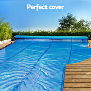 Aqua Buddy Pool Cover 11x6.2m 400 Micron Silver Swimming Pool Solar Blanket 6.55m Roller PC-110X62-M-DX-BL-64ROL