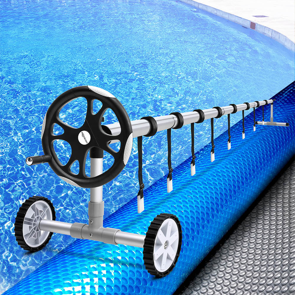 Aqua Buddy Pool Cover 11x6.2m 400 Micron Silver Swimming Pool Solar Blanket 6.55m Roller PC-110X62-M-DX-BL-64ROL