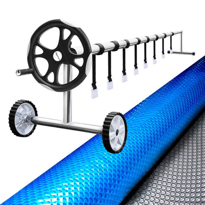 Aquabuddy Pool Cover 6.5x3m 400 Micron Silver Swimming Pool Solar Blanket 5.5m Roller PC-65X30-400-DX-BL-ROLLER